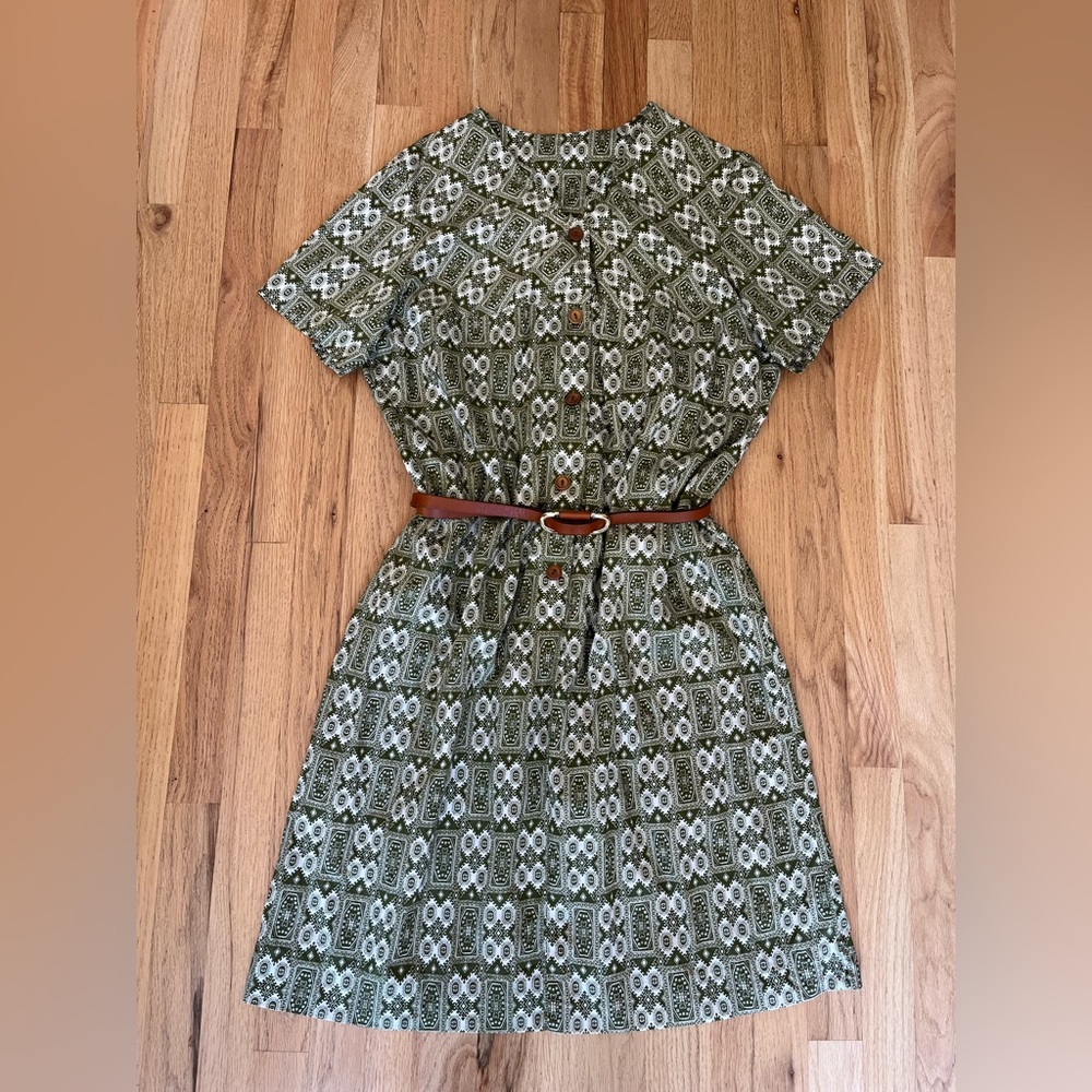 Vintage 60’s Kay Whitney Green Patterned Dress